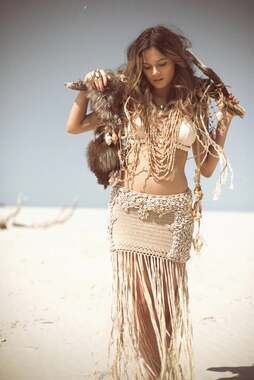 SPELL DESIGNS & THE GYPSY COLLECTIVE VINTAGE HANALEI COWRIE SHELL SKIRT UNICORN
